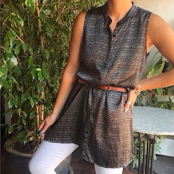 EILEEN FISHER Hammered Silk Mandarin Collar Tunic Top Dress SP - Picture 2 of 16